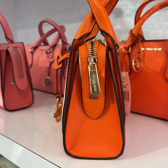 Michael Kors Sheila Small Center Zip Satchel Shoulder Crossbody Bag Poppy